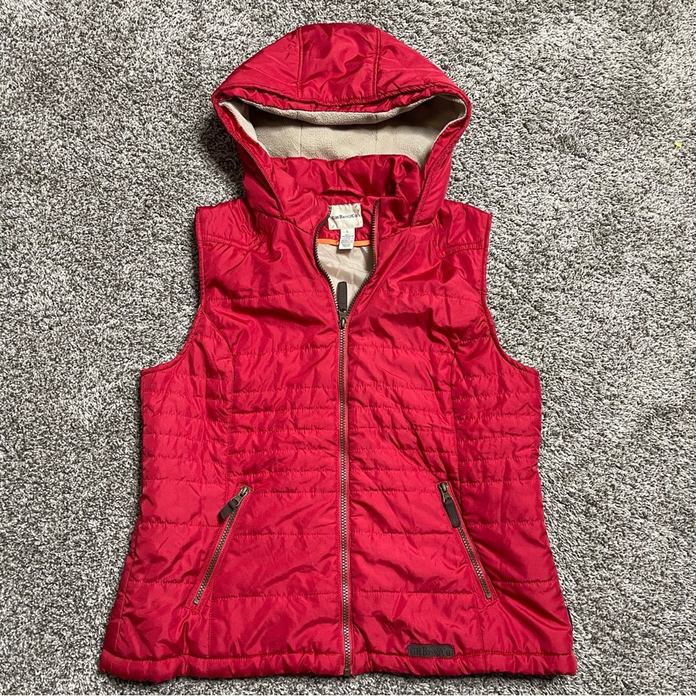 G.H. Bass & Co. Women’s Red Quilted Puffer Vest Hoodie Size Large